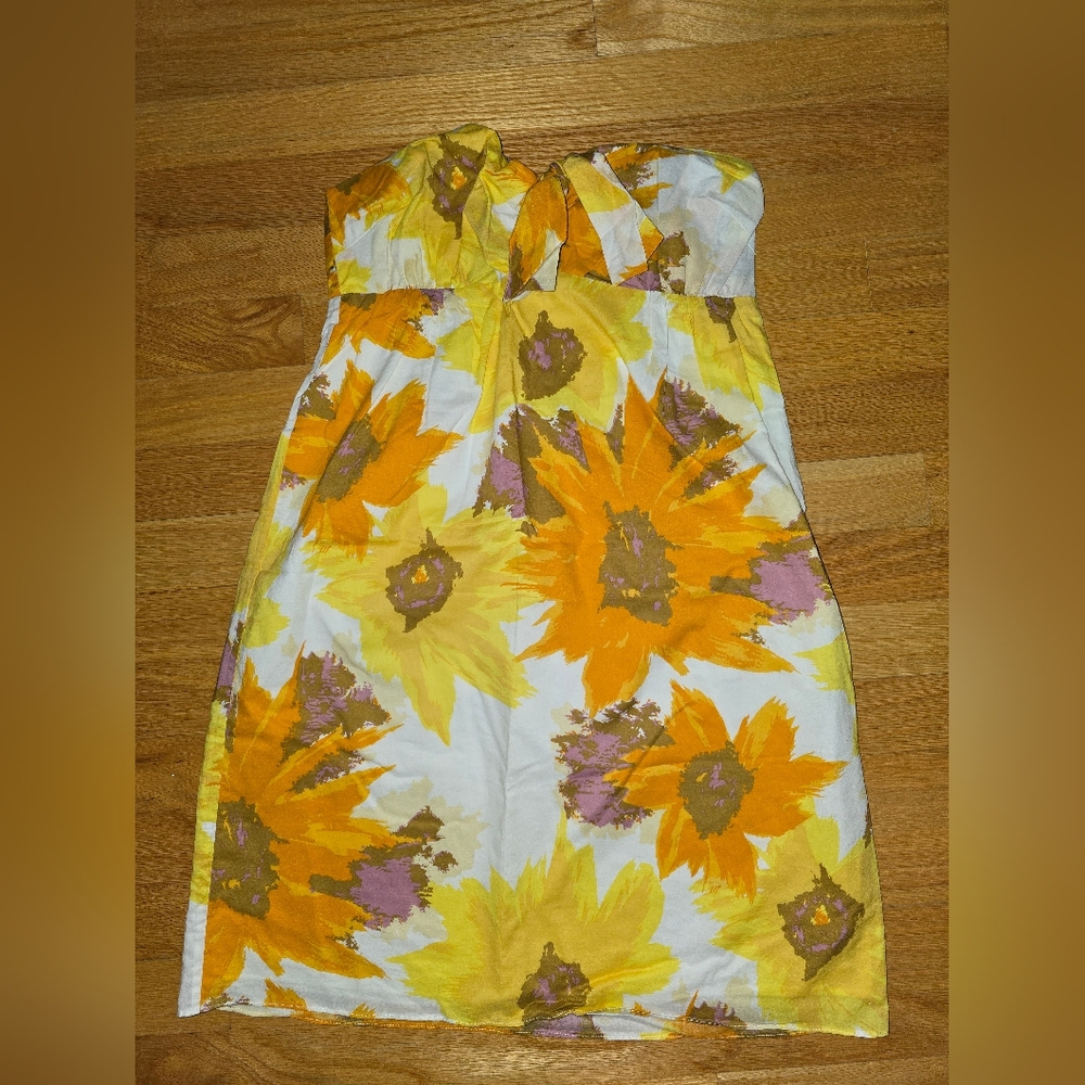 Floral Strapless Dress in Yellow and Orange